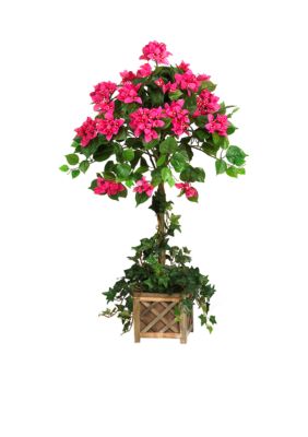 34" Artificial Bougainvillea Topiary with Wood Box