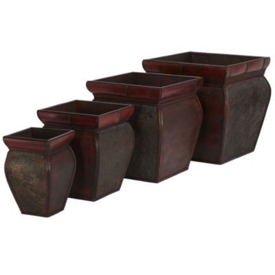 Nearly Natural Square Planters with Rim (Set of 4)