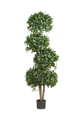 Nearly Natural Sweet Bay Topiary with 4 Balls Silk Tree, Green