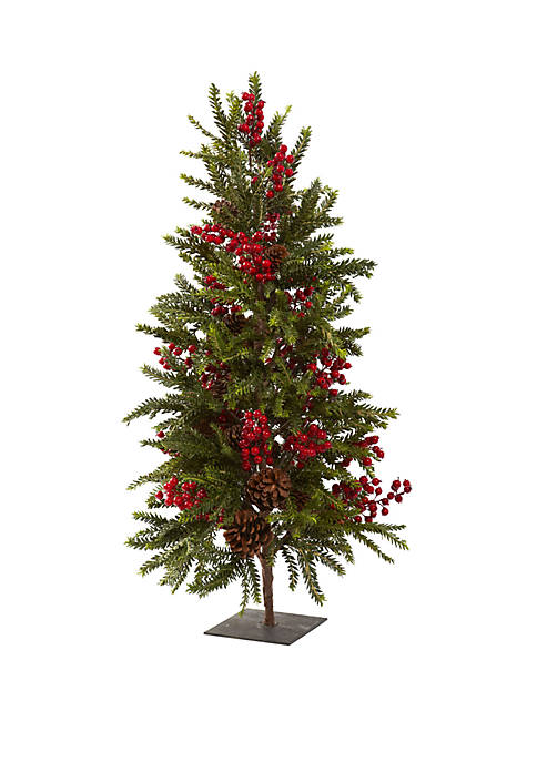 Nearly Natural 3 Ft Pine and Berry Christmas
