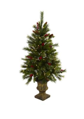4 ft Christmas Tree with Berries Pine Cones LED Lights & Decorative Urn
