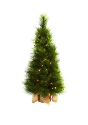 Nearly Natural 3 ft Christmas Tree with Burlap Bag & Clear Lights, Green
