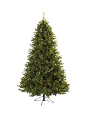 Nearly Natural 7.5 ft Majestic Multi-Pine Christmas Tree with Clear Lights, Green, 7.5 Foot