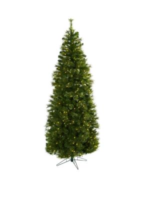 Nearly Natural 7.5 ft Cashmere Slim Christmas Tree with Clear Lights, Green, 7.5 Foot