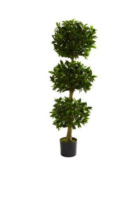 Nearly Natural 5-ft. Triple Bay Leaf Topiary UV Resistant (Indoor/Outdoor), Green
