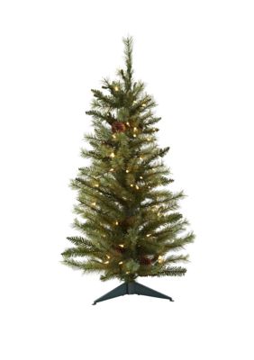 Nearly Natural 3 ft Christmas Tree with Pine Cones and Clear Lights | belk