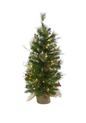 3 ft Christmas Tree with Clear Lights Berries and Burlap Bag