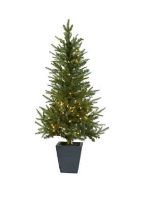 Nearly Natural 4.5 ft Christmas Tree with Clear Lights & Decorative Planter, Green, 4.5 Foot