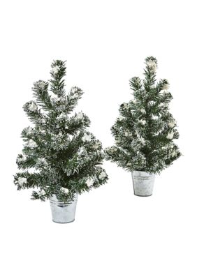 Snowy 18 inch H Mini Pine Trees with Tin Planters (Set of 2)