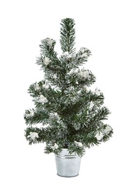 Snowy 18 inch H Mini Pine Trees with Tin Planters (Set of 2)