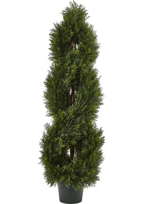 Nearly Natural Double Pond Cypress Spiral Topiary with Leaves Indoor/Outdoor, Green
