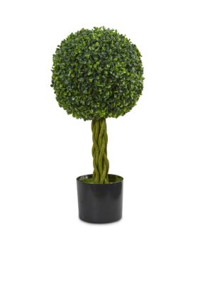 Nearly Natural Boxwood Ball with Woven Trunk Artificial Tree, Green