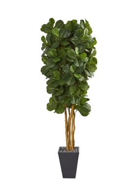 Nearly Natural Fiddle Leaf Tree in Slate Planter, Green