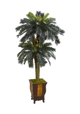 Nearly Natural Double Sago Palm Tree in Designer Planter, Green
