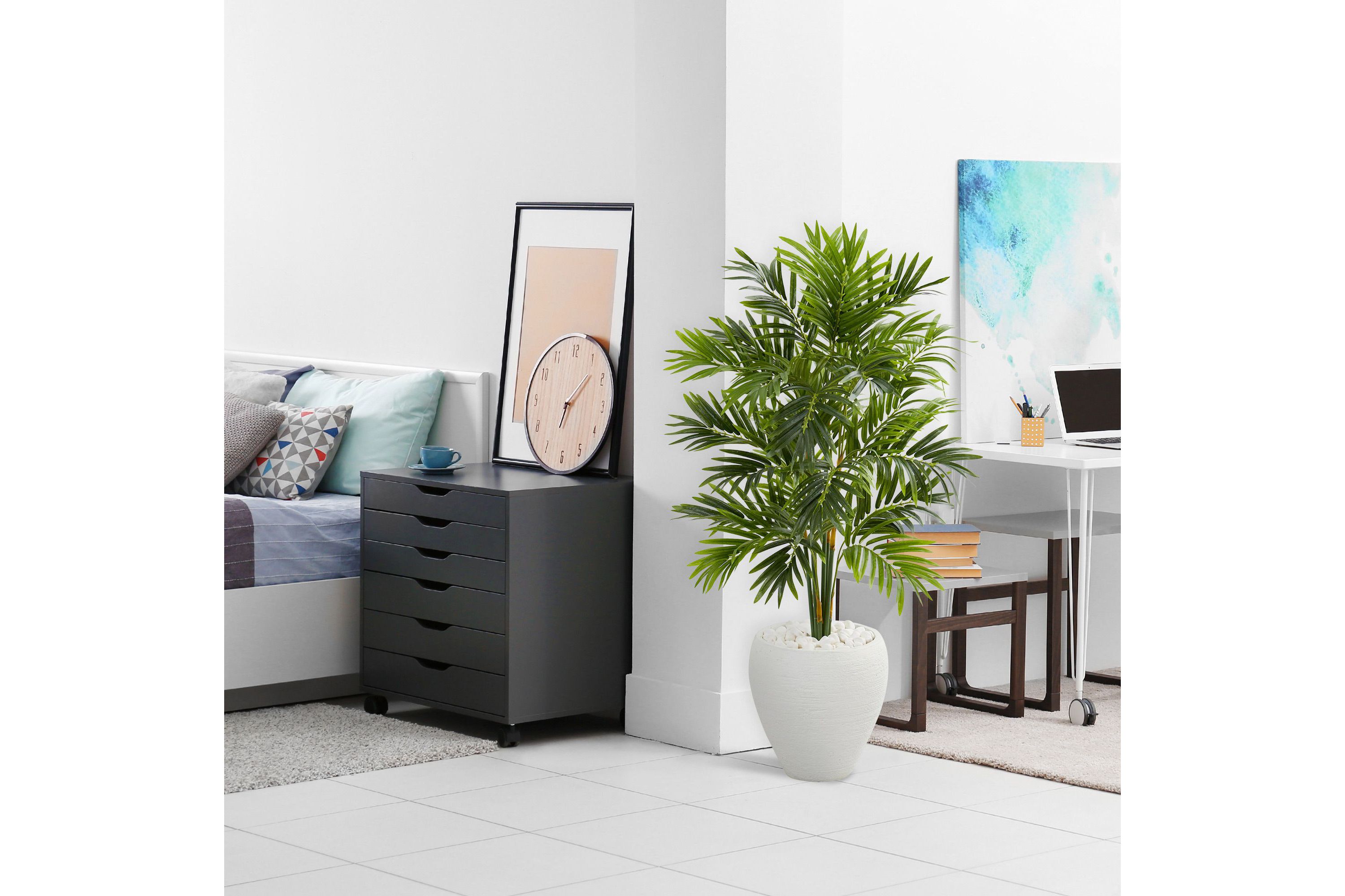 4-Foot Areca Artificial Palm Tree in White Planter