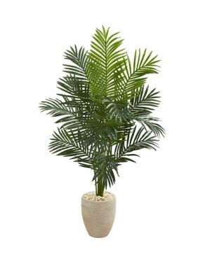 Nearly Natural 5.5 Foot Paradise Artificial Palm Tree in Sand Colored Planter, Green