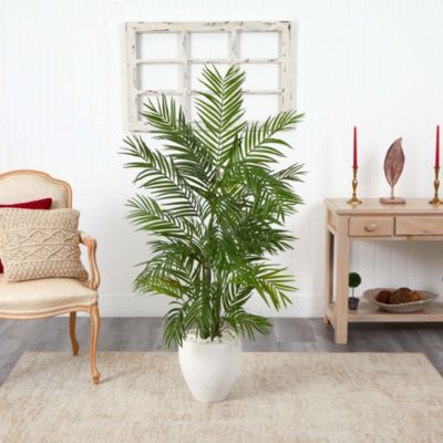 5-Foot Areca Palm Artificial Tree in White Planter