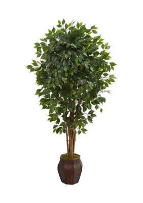 Nearly Natural Ficus Tree in Decorative Planter, Green