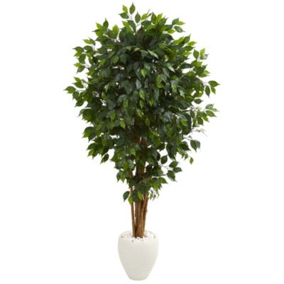 Nearly Natural 6-Foot Ficus Artificial Tree in White Planter, Green