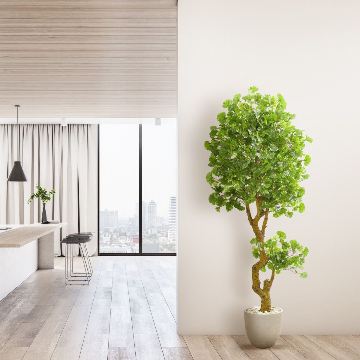 6.5-Foot Jingo Artificial Tree in Sand Colored Planter UV Resistant (Indoor/Outdoor)