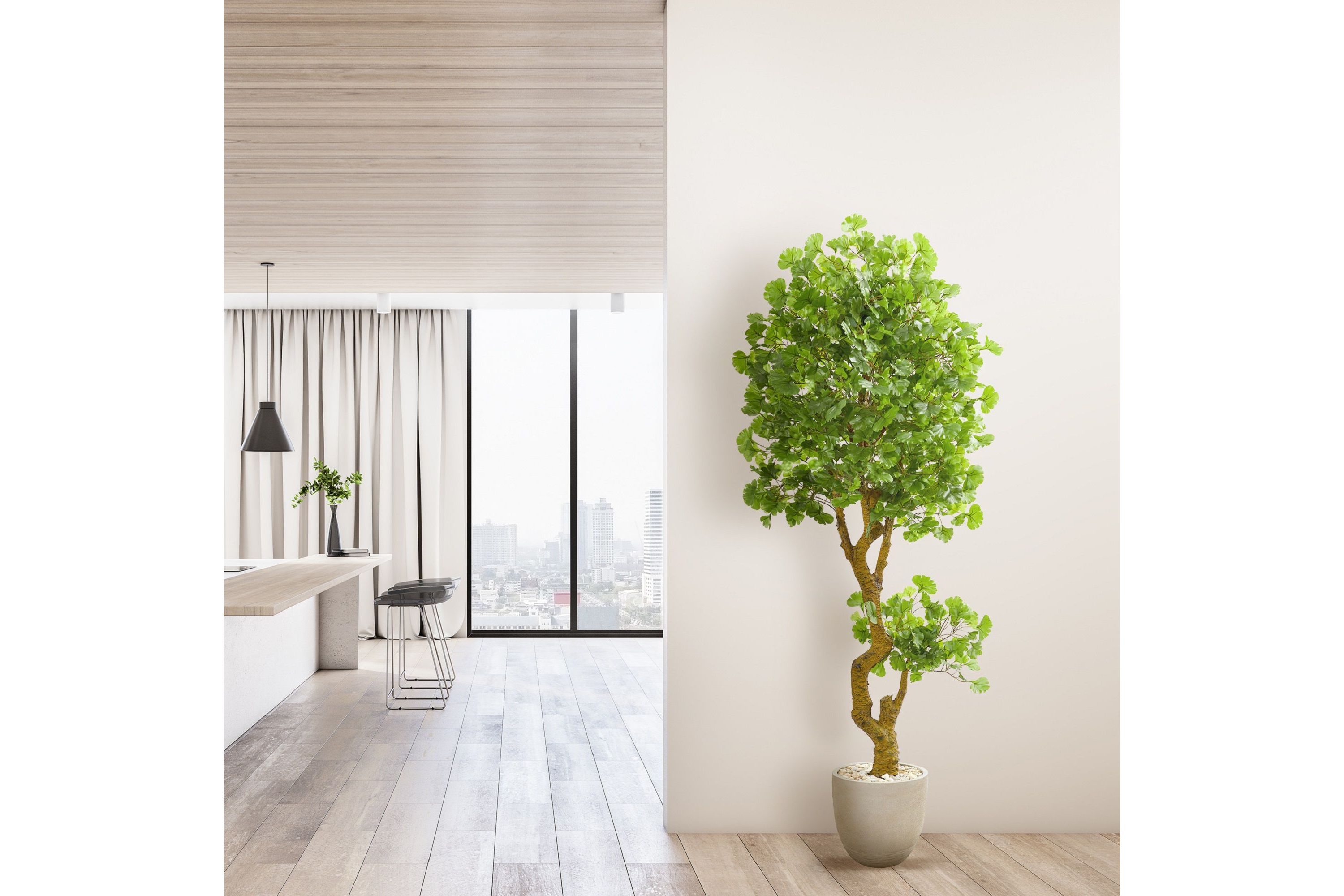 6.5-Foot Jingo Artificial Tree in Sand Colored Planter UV Resistant (Indoor/Outdoor)