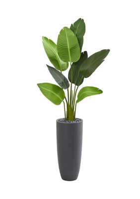 Nearly Natural 5.5-Foot Travelers Palm Artificial Tree in Gray Planter, Green