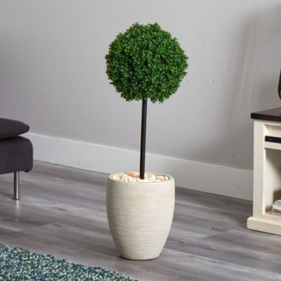 3-Foot Boxwood Ball Topiary Artificial Tree in Oval Planter UV Resistant (Indoor/Outdoor)