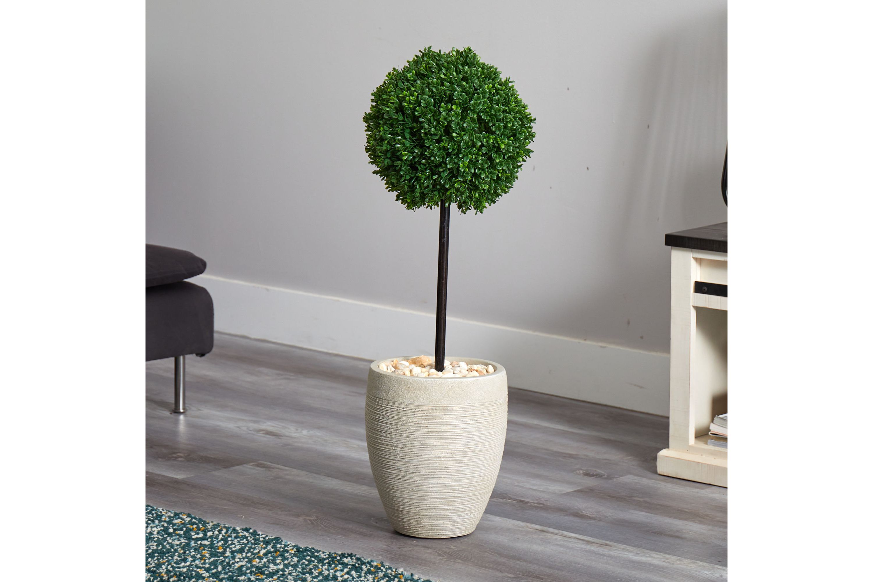 3-Foot Boxwood Ball Topiary Artificial Tree in Oval Planter UV Resistant (Indoor/Outdoor)