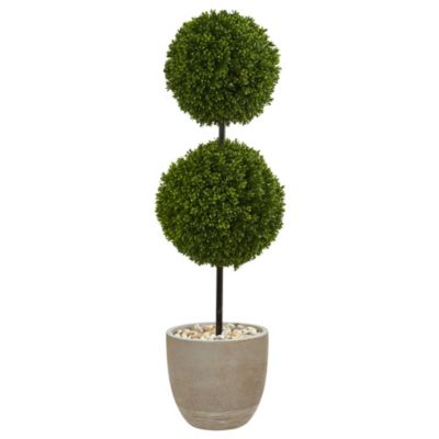 4-Foot Boxwood Double Ball Topiary Artificial Tree in Oval Planter UV Resistant (Indoor/Outdoor)