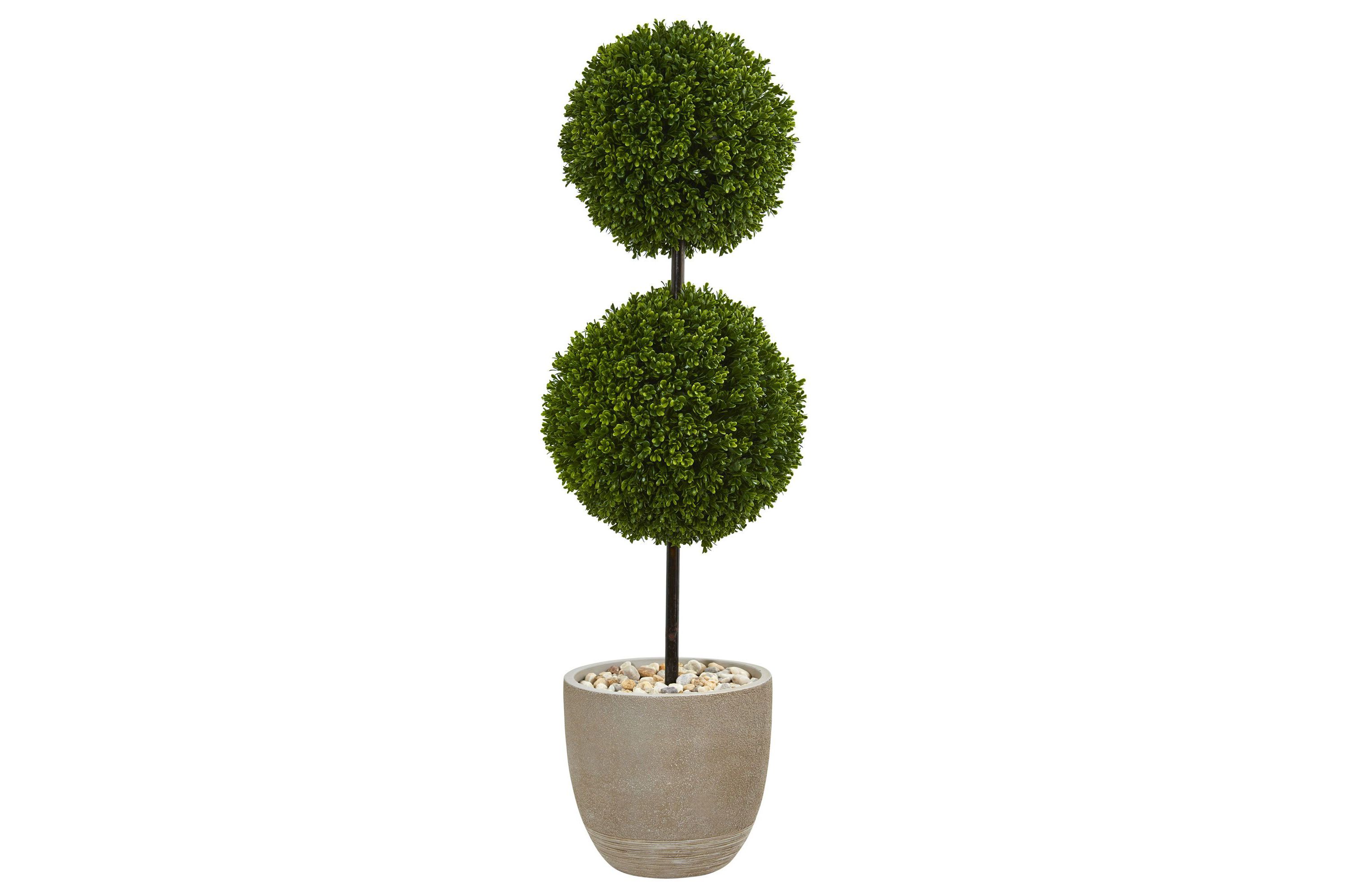 4-Foot Boxwood Double Ball Topiary Artificial Tree in Oval Planter UV Resistant (Indoor/Outdoor)