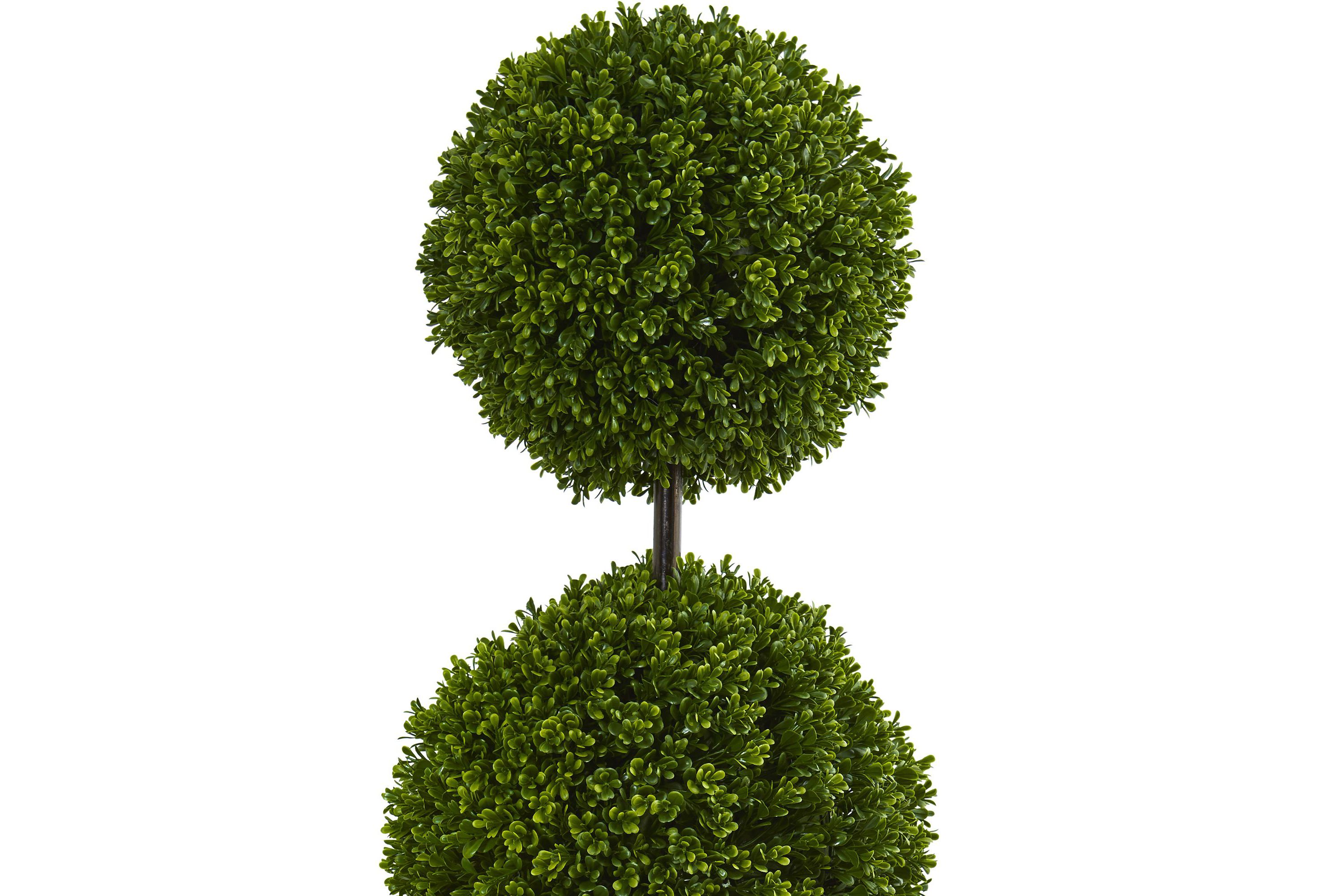 4-Foot Boxwood Double Ball Topiary Artificial Tree in Oval Planter UV Resistant (Indoor/Outdoor)
