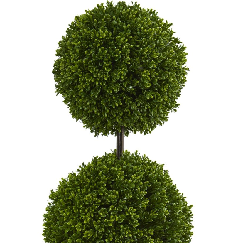 4-Foot Boxwood Double Ball Topiary Artificial Tree in Oval Planter UV Resistant (Indoor/Outdoor)