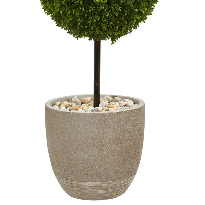4-Foot Boxwood Double Ball Topiary Artificial Tree in Oval Planter UV Resistant (Indoor/Outdoor)