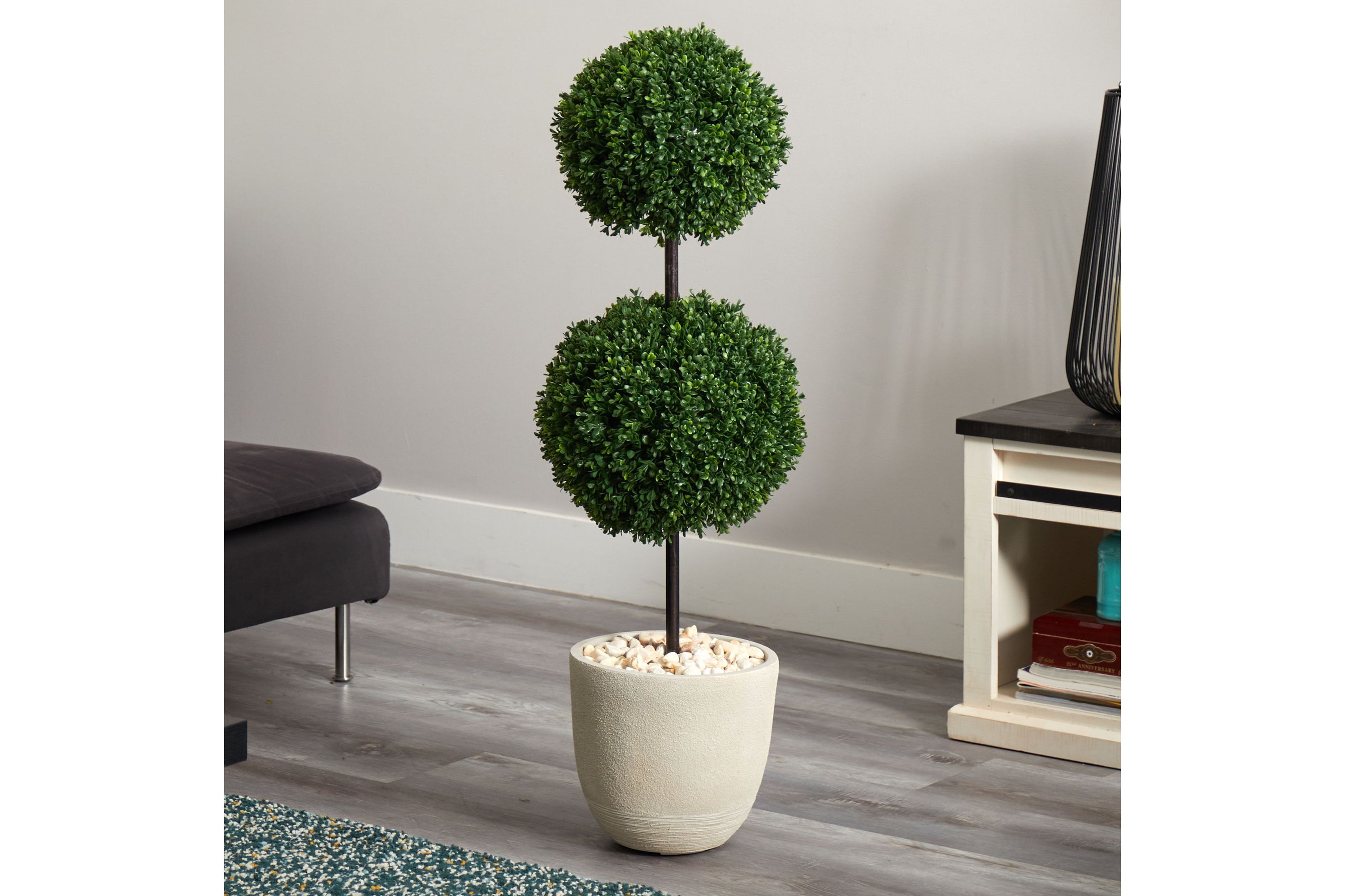 4-Foot Boxwood Double Ball Topiary Artificial Tree in Oval Planter UV Resistant (Indoor/Outdoor)