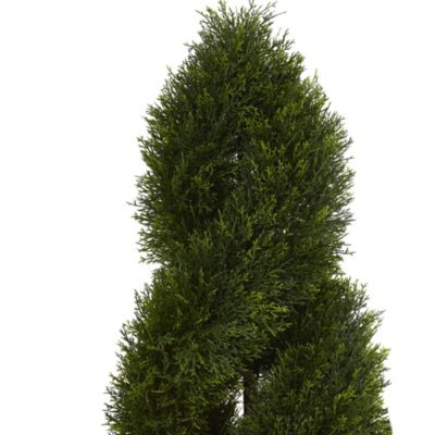 4-Foot Cypress Double Spiral Topiary Artificial Tree in Slate Planter UV Resistant (Indoor/Outdoor)