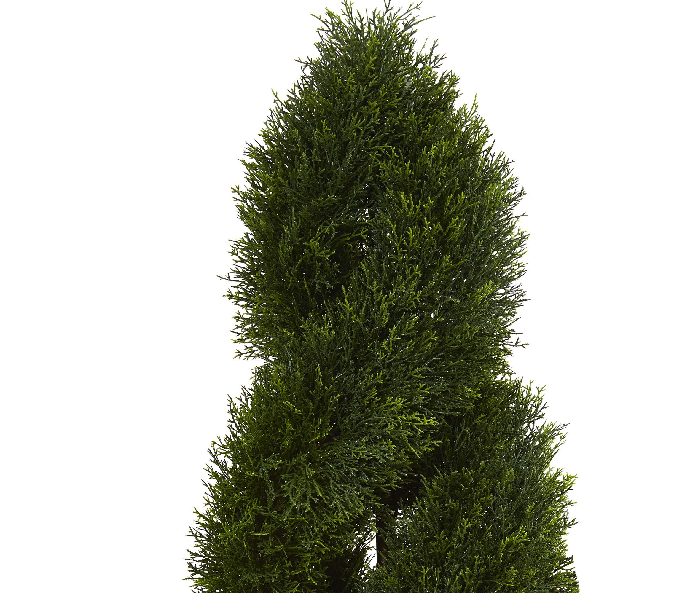 4-Foot Cypress Double Spiral Topiary Artificial Tree in Slate Planter UV Resistant (Indoor/Outdoor)