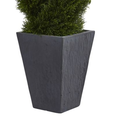 4-Foot Cypress Double Spiral Topiary Artificial Tree in Slate Planter UV Resistant (Indoor/Outdoor)