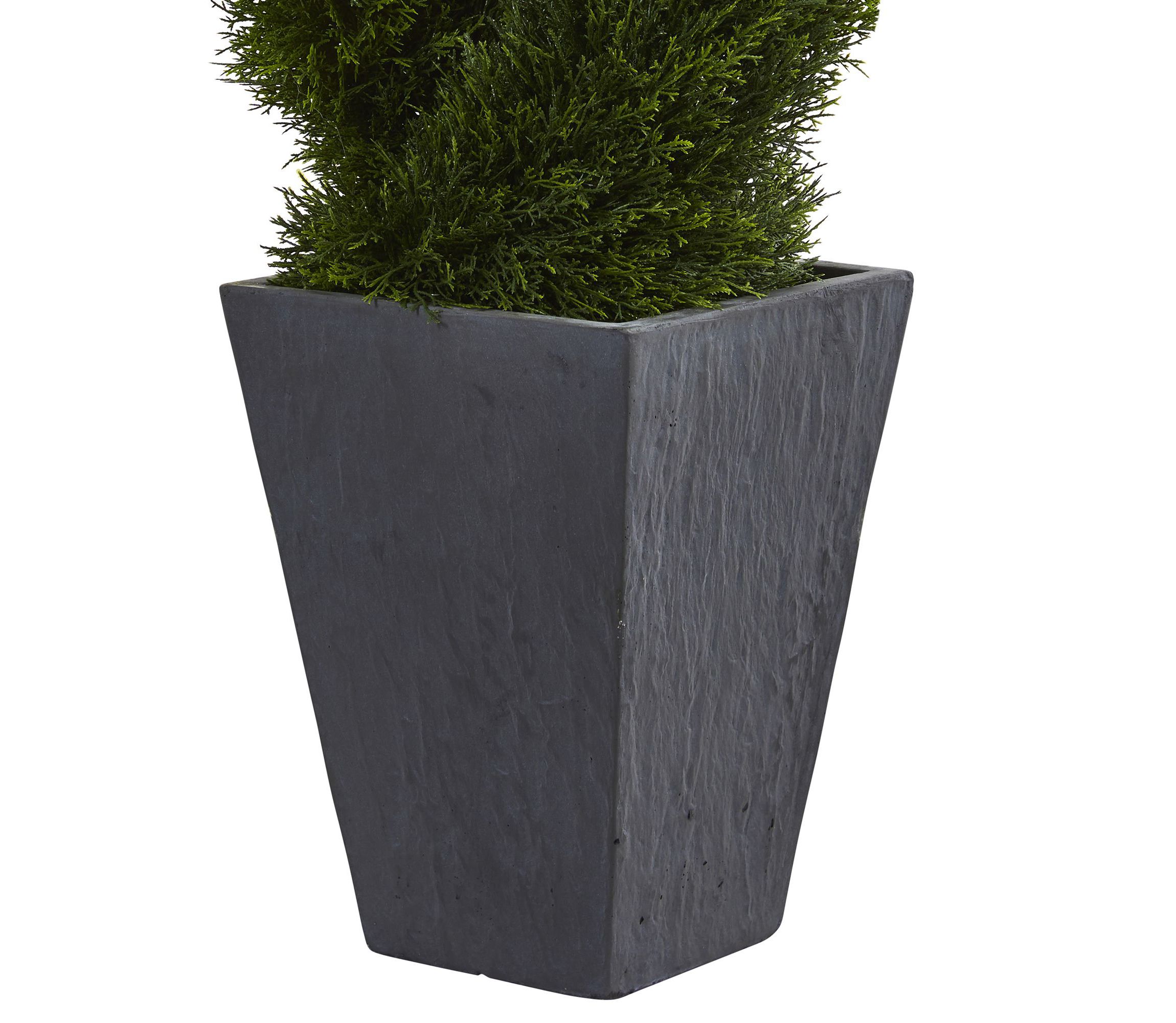 4-Foot Cypress Double Spiral Topiary Artificial Tree in Slate Planter UV Resistant (Indoor/Outdoor)
