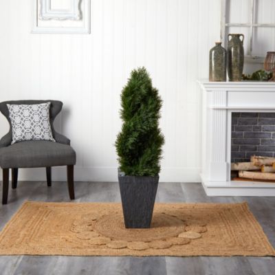 4-Foot Cypress Double Spiral Topiary Artificial Tree in Slate Planter UV Resistant (Indoor/Outdoor)