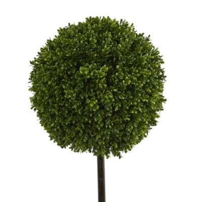 3.5-Foot Boxwood Ball Topiary Artificial Tree in White Tower Planter UV Resistant (Indoor/Outdoor)