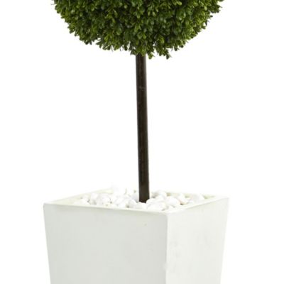 3.5-Foot Boxwood Ball Topiary Artificial Tree in White Tower Planter UV Resistant (Indoor/Outdoor)