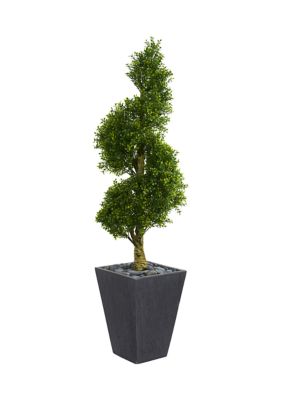 Nearly Natural Boxwood Spiral Topiary Tree in Planter Indoor/Outdoor, Green