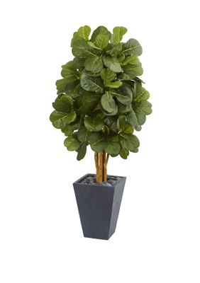 Nearly Natural 5.5 Foot Fiddle Leaf Artificial Tree in Slate Planter, Green