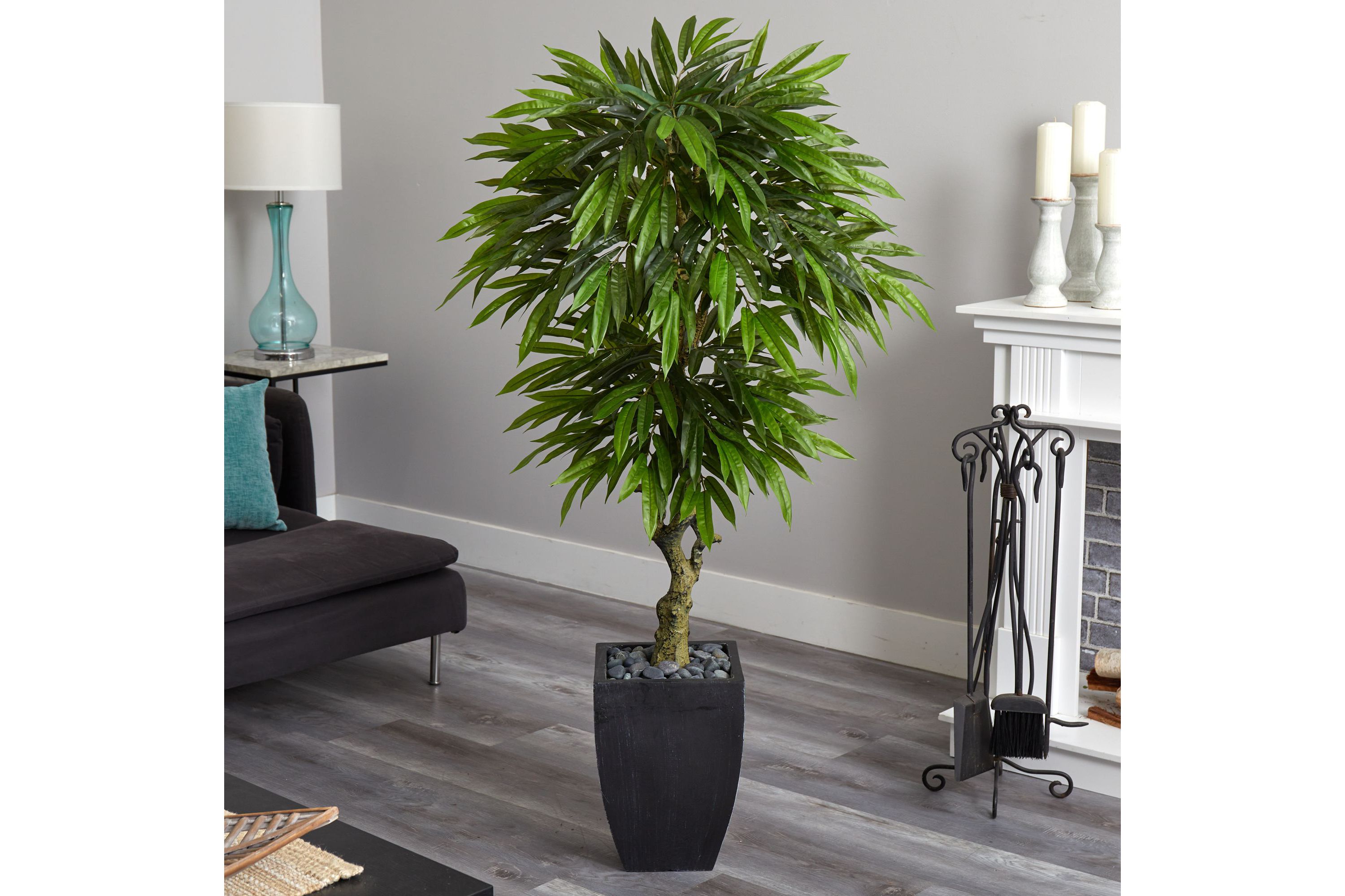 5.5-Foot Mango Artificial Tree in Black Wash Planter UV Resistant (Indoor/Outdoor)