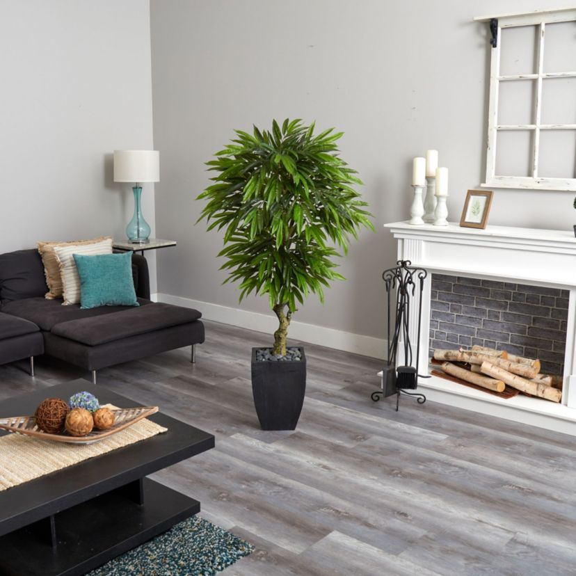 5.5-Foot Mango Artificial Tree in Black Wash Planter UV Resistant (Indoor/Outdoor)