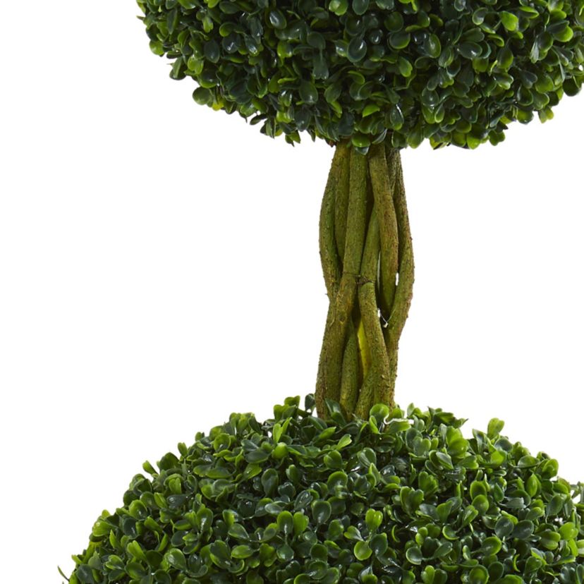 5-Foot Double Boxwood Ball Topiary Artificial Tree in Slate Planter UV Resistant (Indoor/Outdoor)