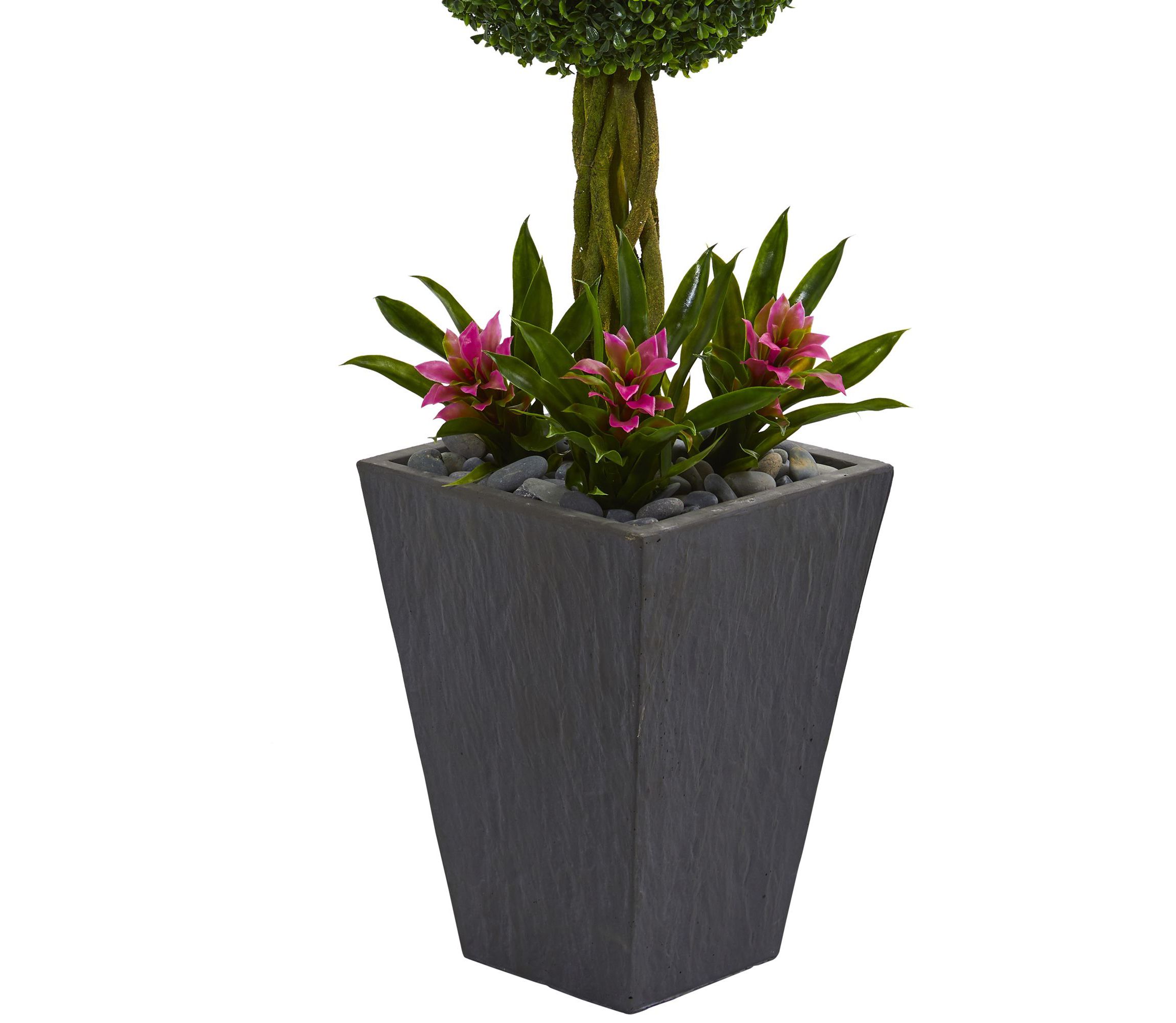 5-Foot Double Boxwood Ball Topiary Artificial Tree in Slate Planter UV Resistant (Indoor/Outdoor)