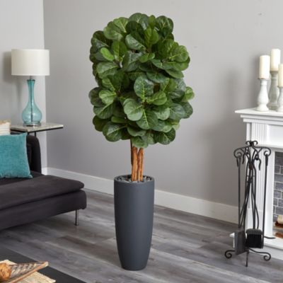 5.5-Foot Fiddle Leaf Artificial Tree in Gray Cylinder Planter