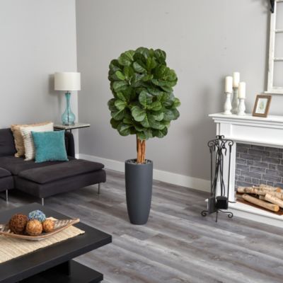 5.5-Foot Fiddle Leaf Artificial Tree in Gray Cylinder Planter