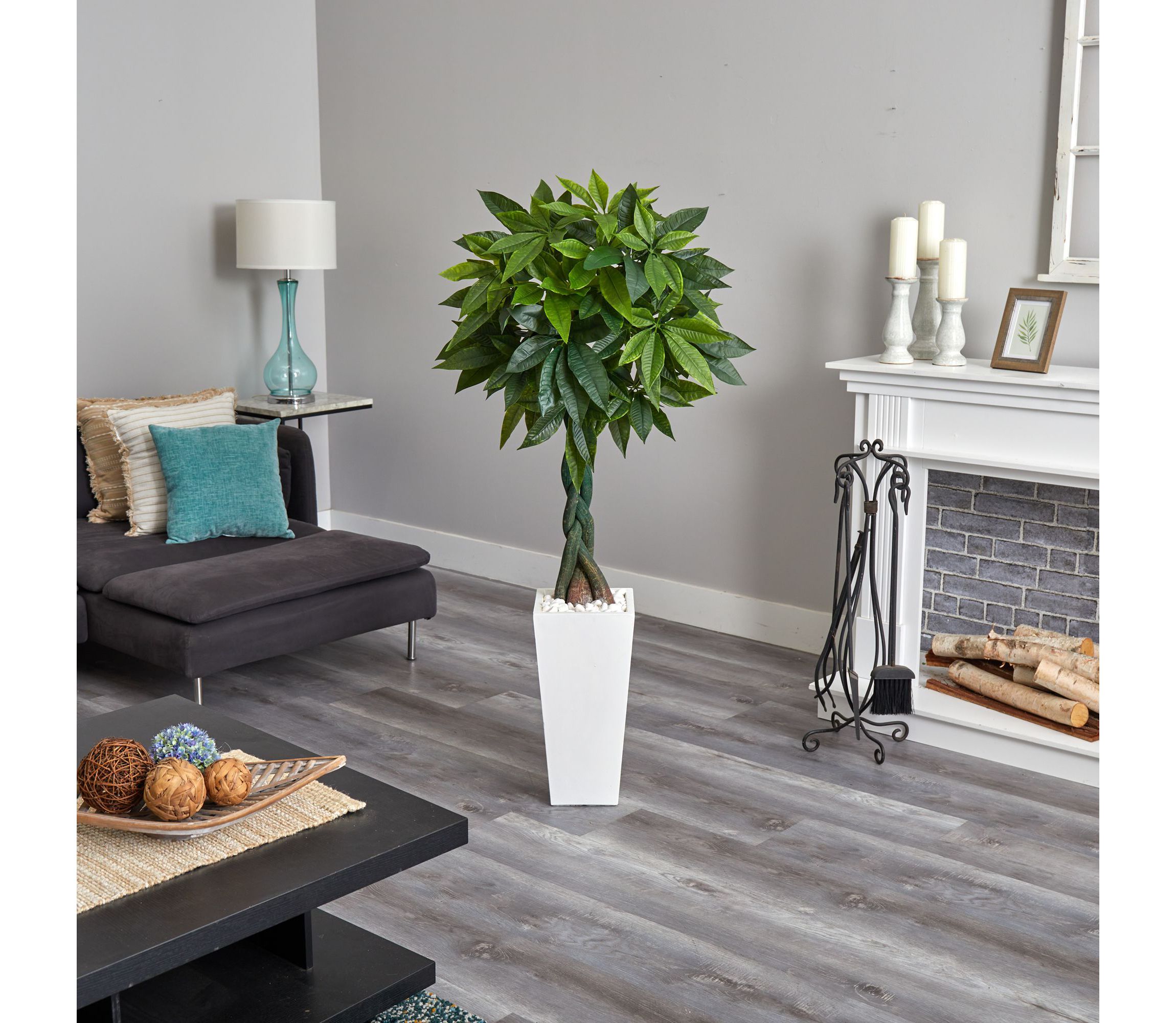5.5-Foot Money Artificial Tree in White Tower Planter (Real Touch)